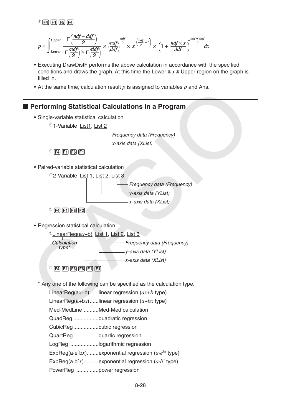 I performing statistical calculations in a program | Casio FX-9750GII User Manual | Page 239 / 402