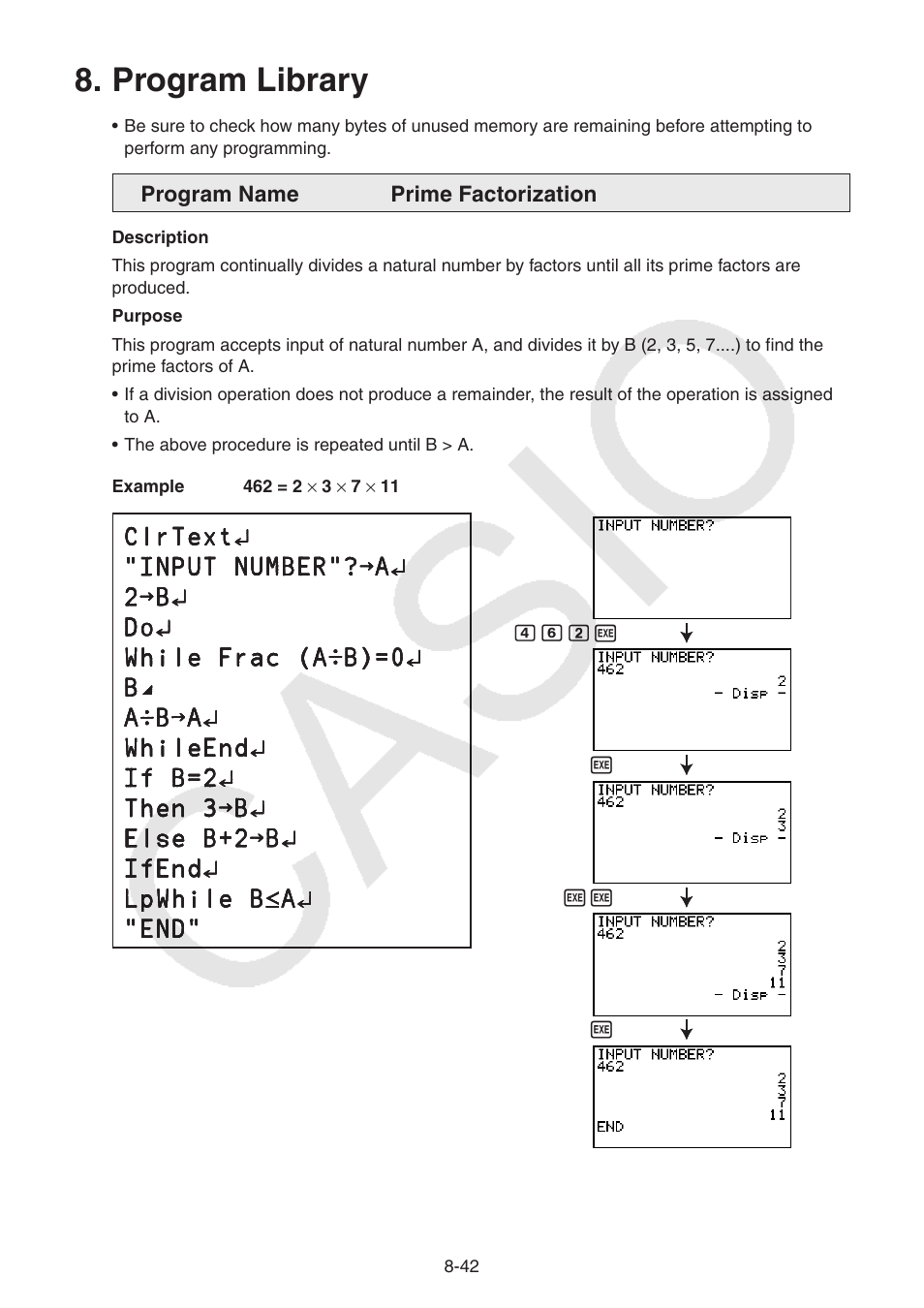 Program library, Program, Library | Casio FX-9750GII User Manual | Page 253 / 402