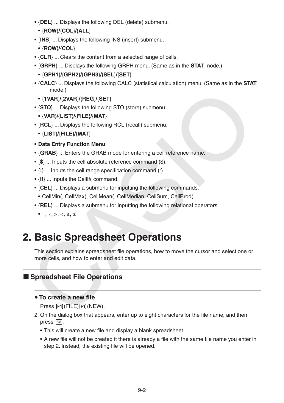 Basic spreadsheet operations, Basic spreadsheet operations -2 | Casio FX-9750GII User Manual | Page 256 / 402