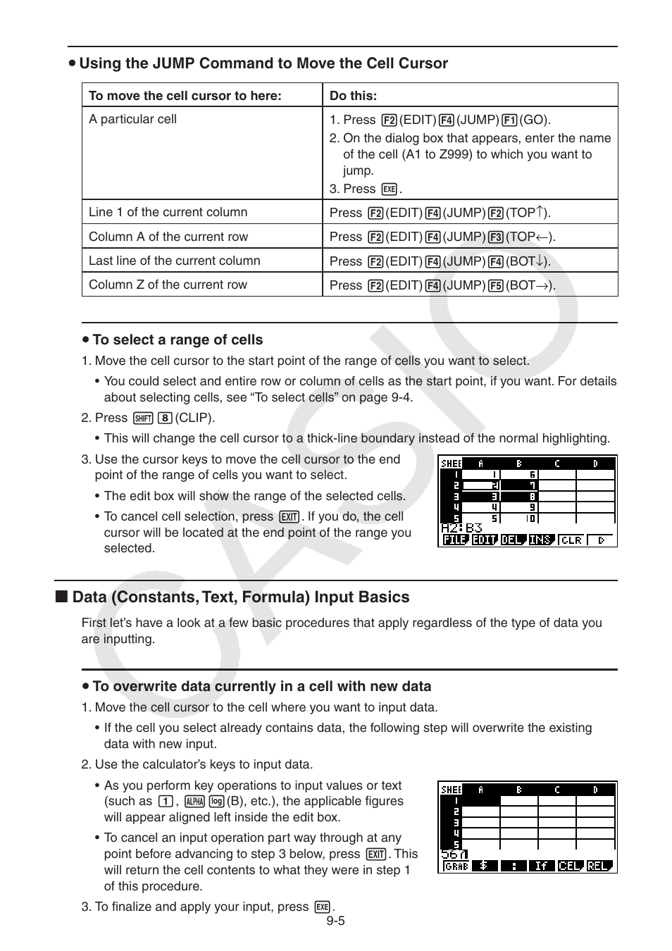 I data (constants, text, formula) input basics | Casio FX-9750GII User Manual | Page 259 / 402