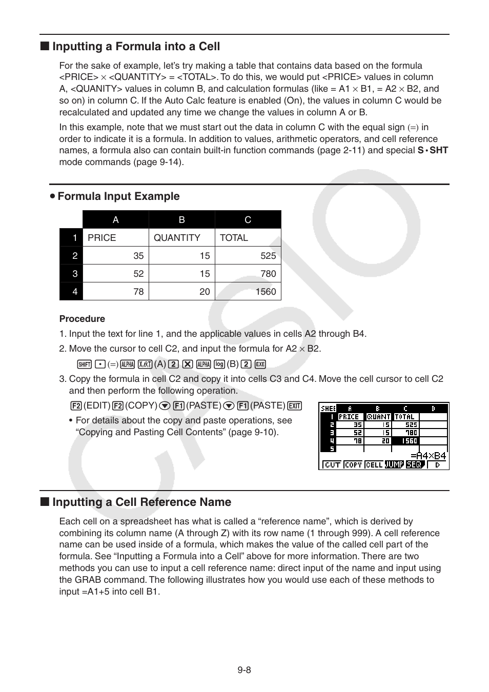 I inputting a formula into a cell, I inputting a cell reference name | Casio FX-9750GII User Manual | Page 262 / 402