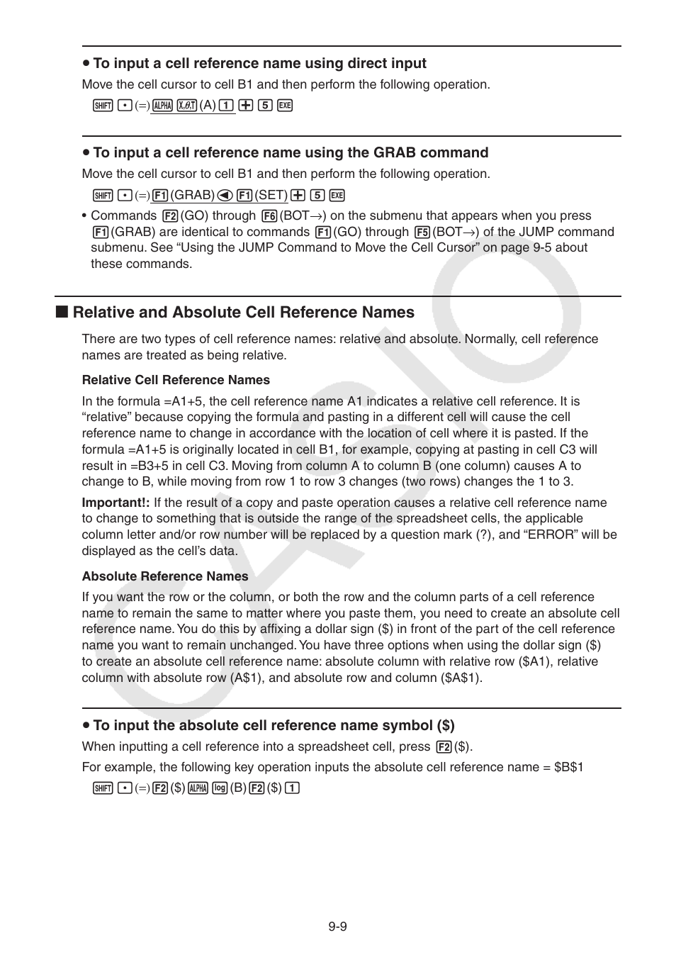 I relative and absolute cell reference names | Casio FX-9750GII User Manual | Page 263 / 402