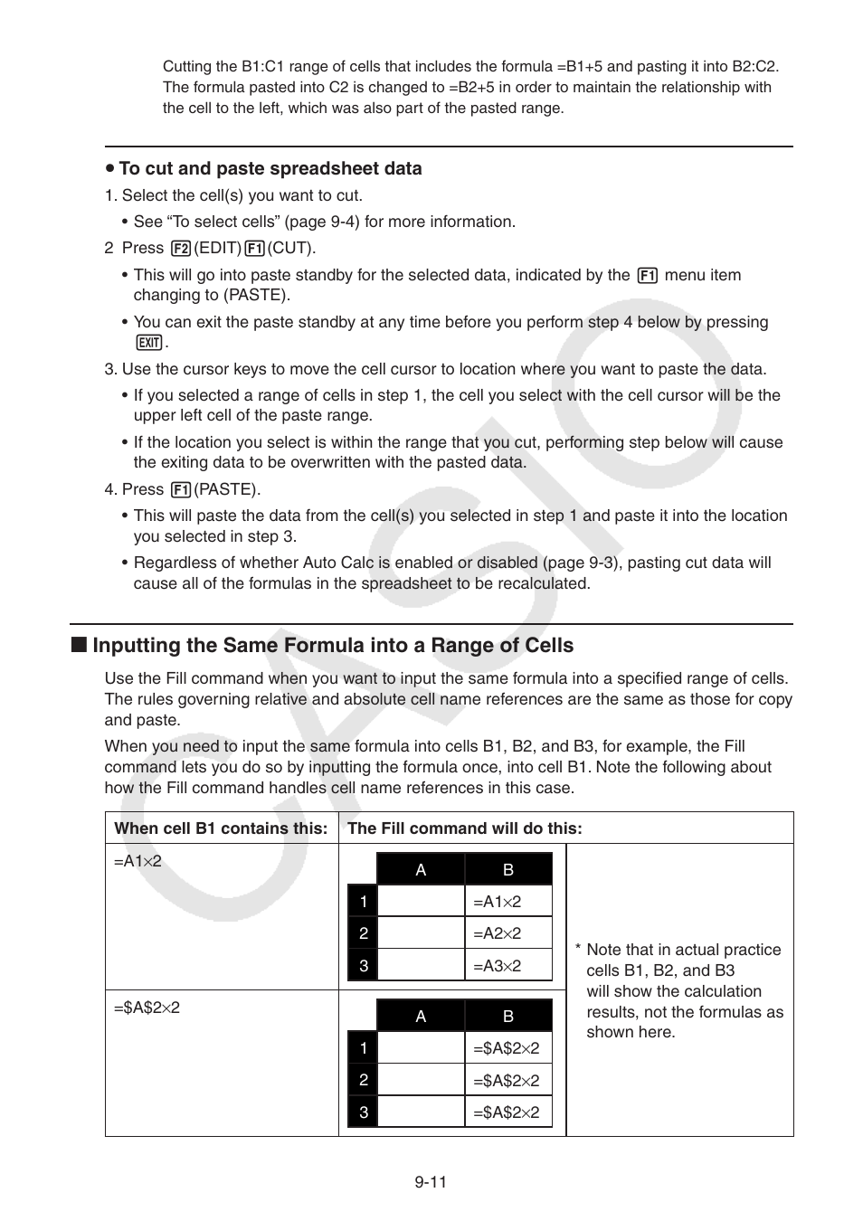 I inputting the same formula into a range of cells | Casio FX-9750GII User Manual | Page 265 / 402