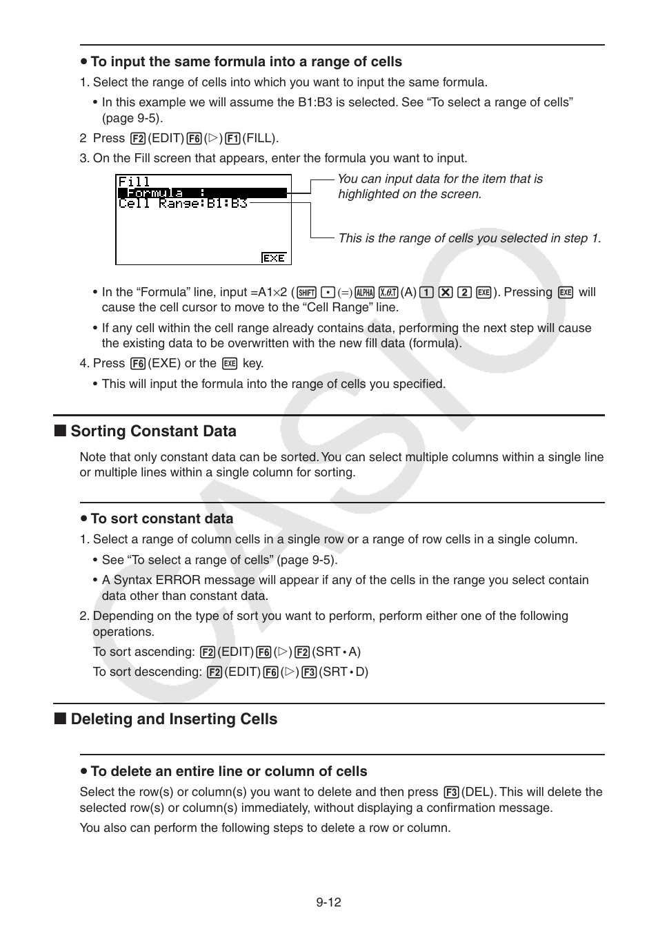 I sorting constant data, I deleting and inserting cells | Casio FX-9750GII User Manual | Page 266 / 402