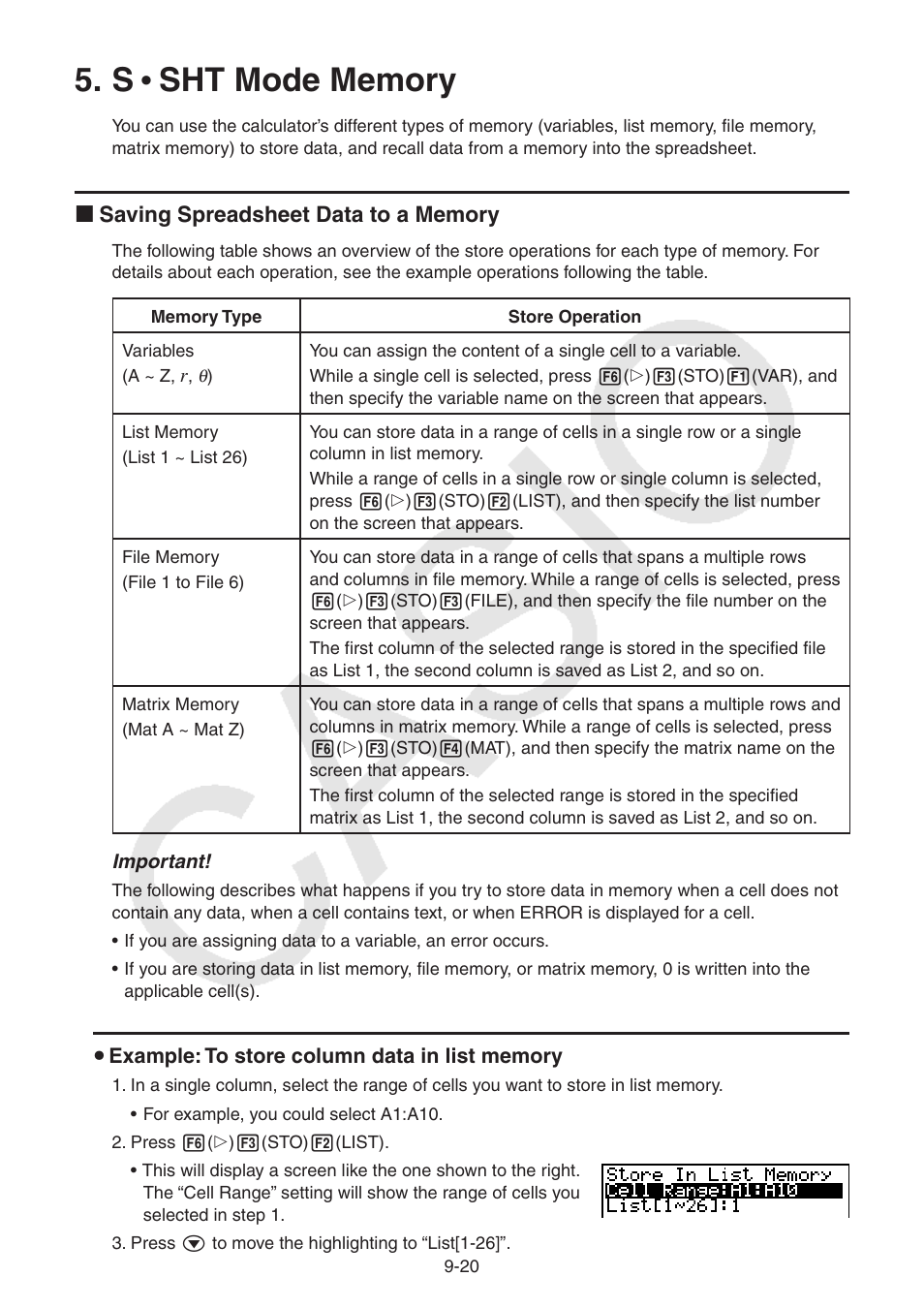 S • sht mode memory, S • sht mode memory -20 | Casio FX-9750GII User Manual | Page 274 / 402