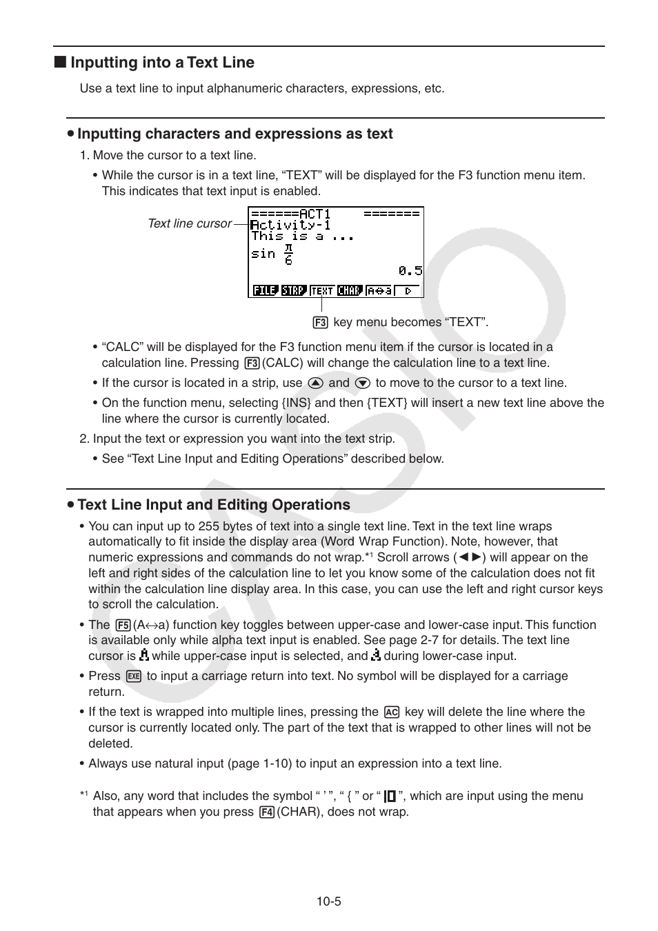 I inputting into a text line | Casio FX-9750GII User Manual | Page 280 / 402
