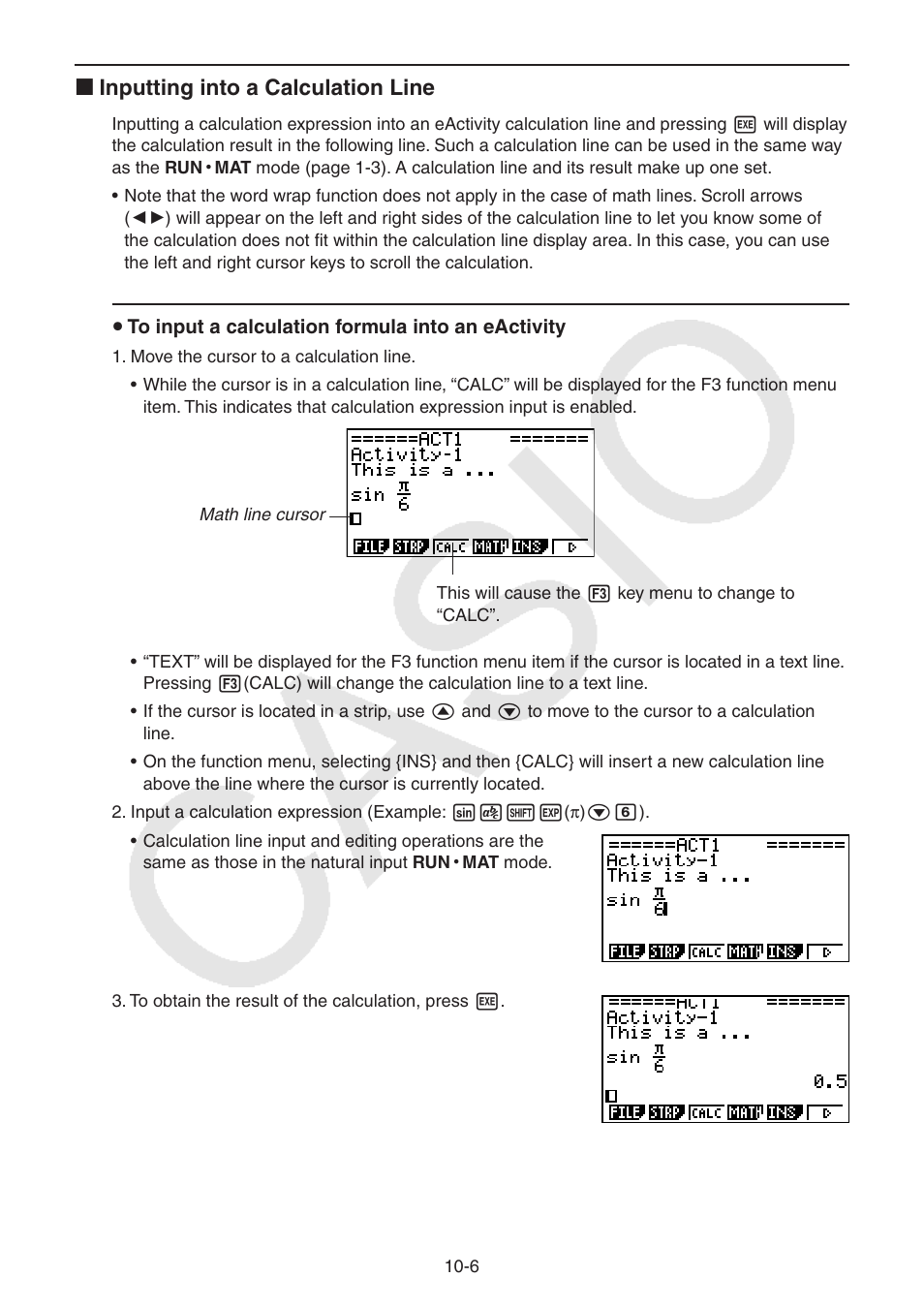 I inputting into a calculation line | Casio FX-9750GII User Manual | Page 281 / 402