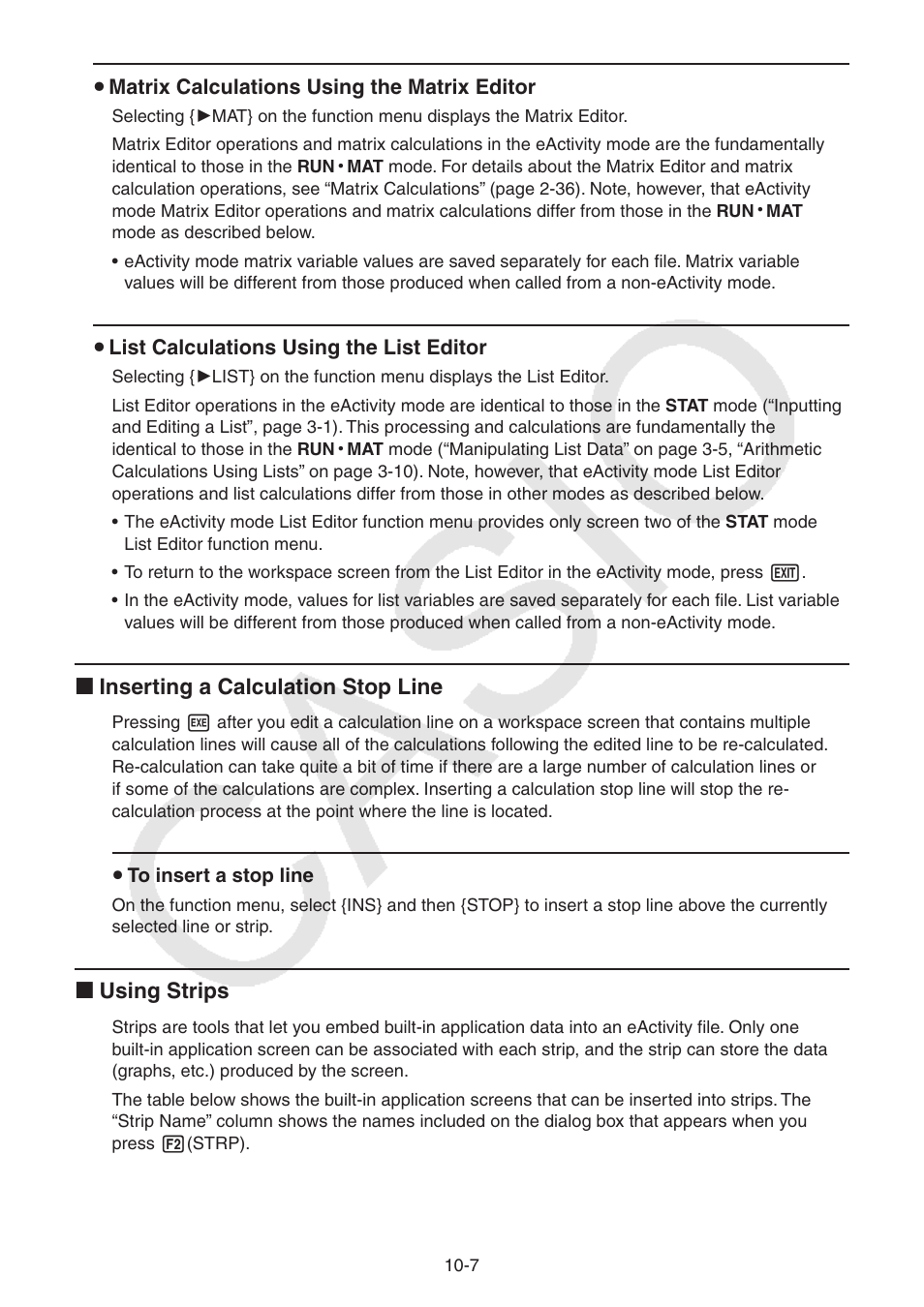 I inserting a calculation stop line, I using strips | Casio FX-9750GII User Manual | Page 282 / 402