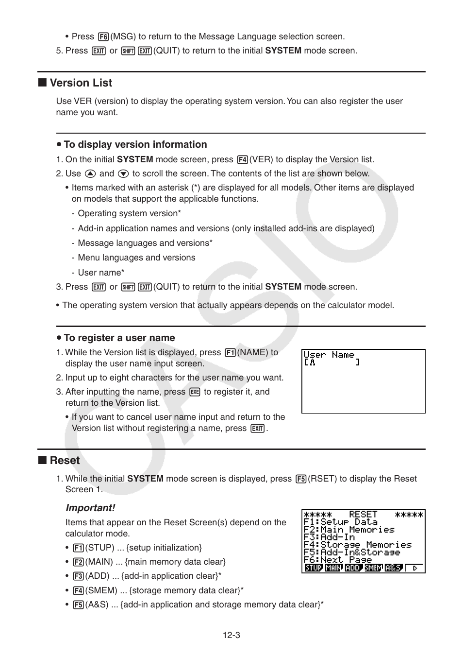 I version list, I reset | Casio FX-9750GII User Manual | Page 302 / 402