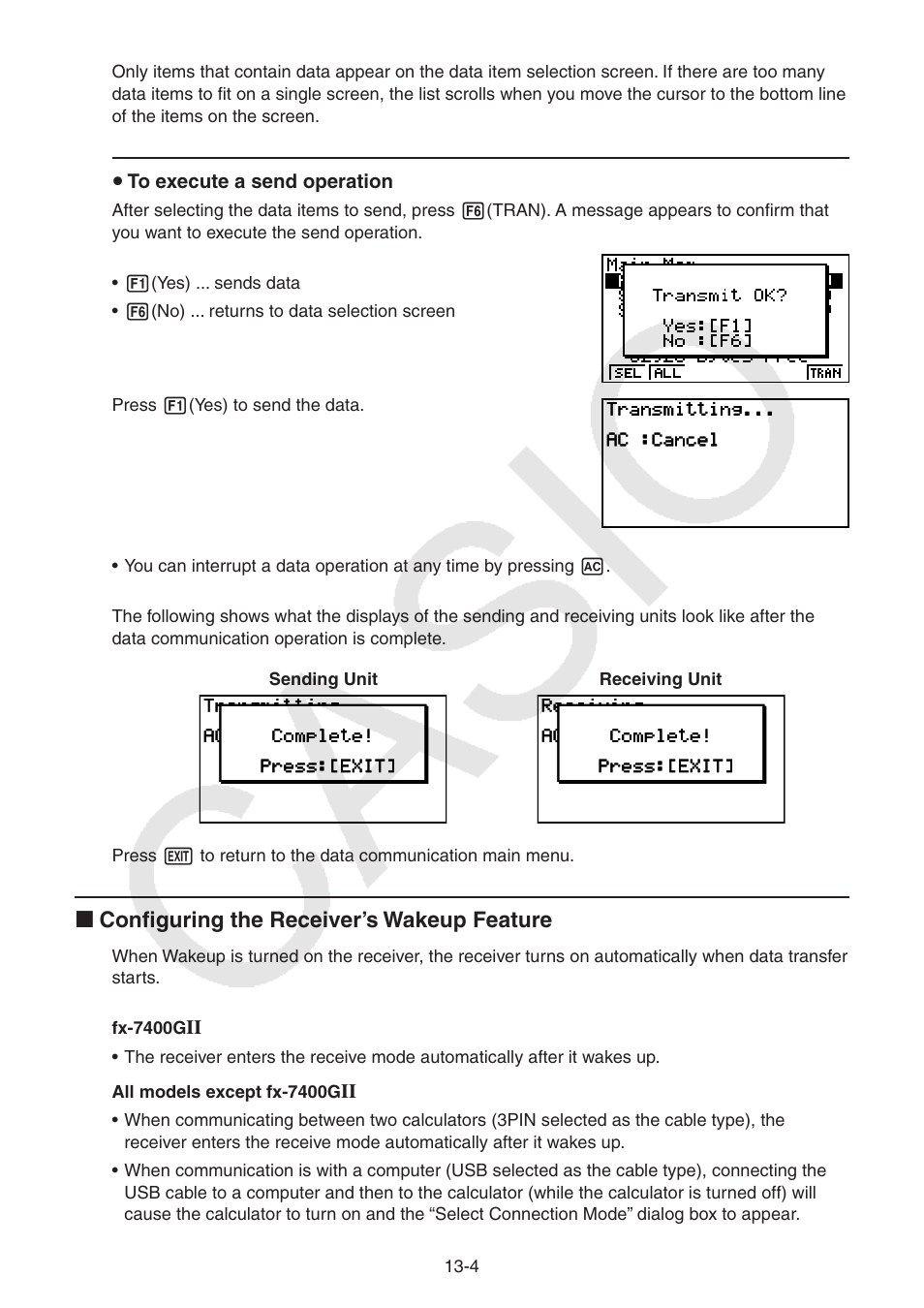 I configuring the receiver’s wakeup feature | Casio FX-9750GII User Manual | Page 307 / 402