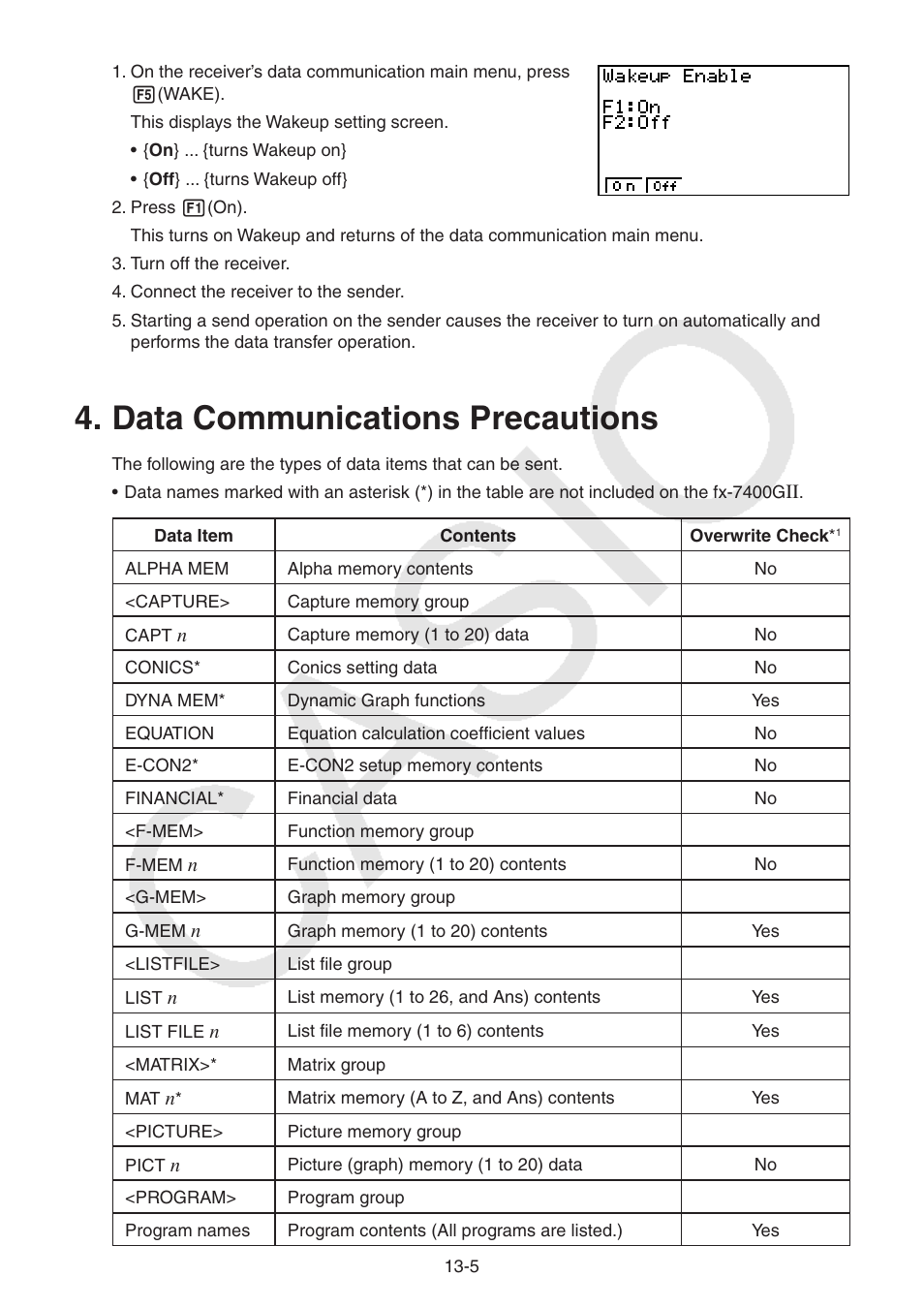 Data communications precautions, Data communications precautions -5 | Casio FX-9750GII User Manual | Page 308 / 402