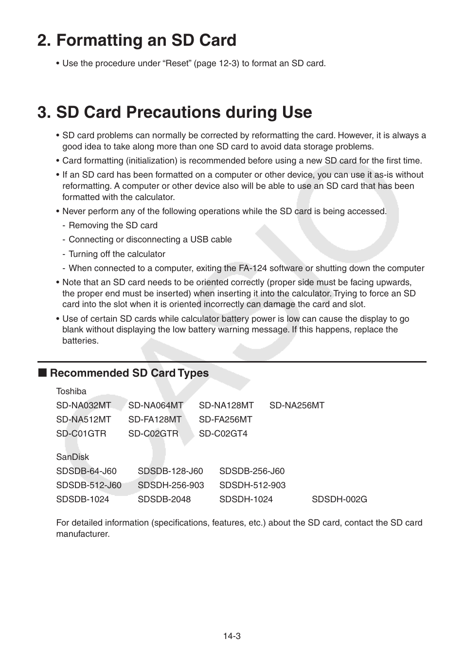 Formatting an sd card, Sd card precautions during use, Formatting an sd card -3 | Sd card precautions during use -3 | Casio FX-9750GII User Manual | Page 320 / 402