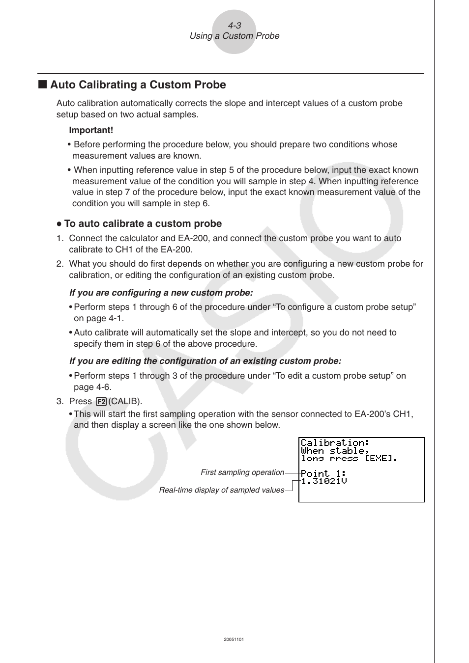 K auto calibrating a custom probe | Casio FX-9750GII User Manual | Page 356 / 402