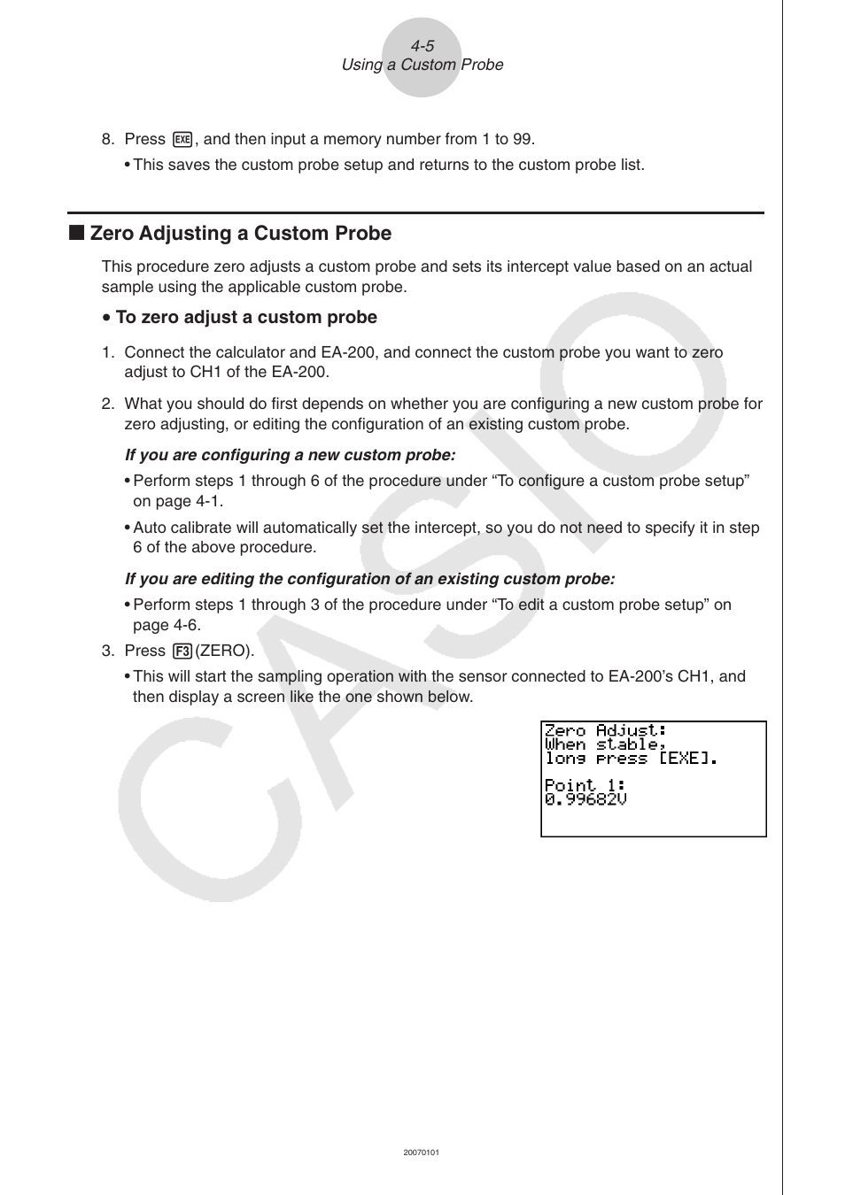 K zero adjusting a custom probe | Casio FX-9750GII User Manual | Page 358 / 402