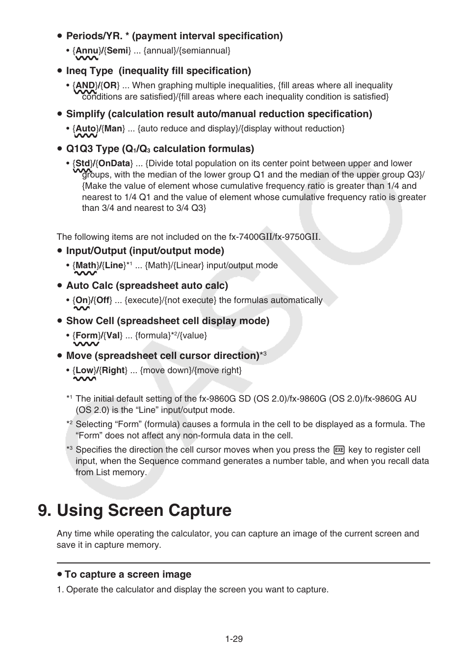 Using screen capture, Using screen capture -29 | Casio FX-9750GII User Manual | Page 36 / 402