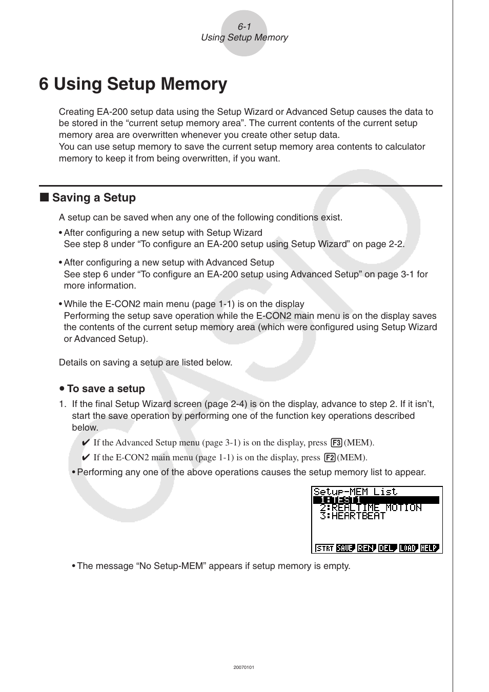 6 using setup memory, K saving a setup | Casio FX-9750GII User Manual | Page 361 / 402