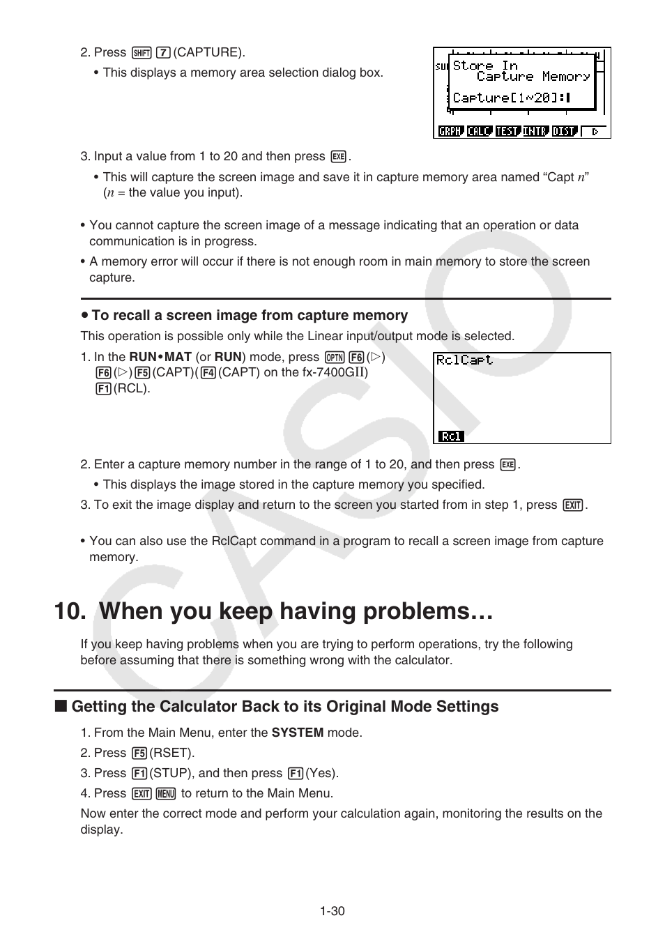 When you keep having problems, When you keep having problems… -30 | Casio FX-9750GII User Manual | Page 37 / 402