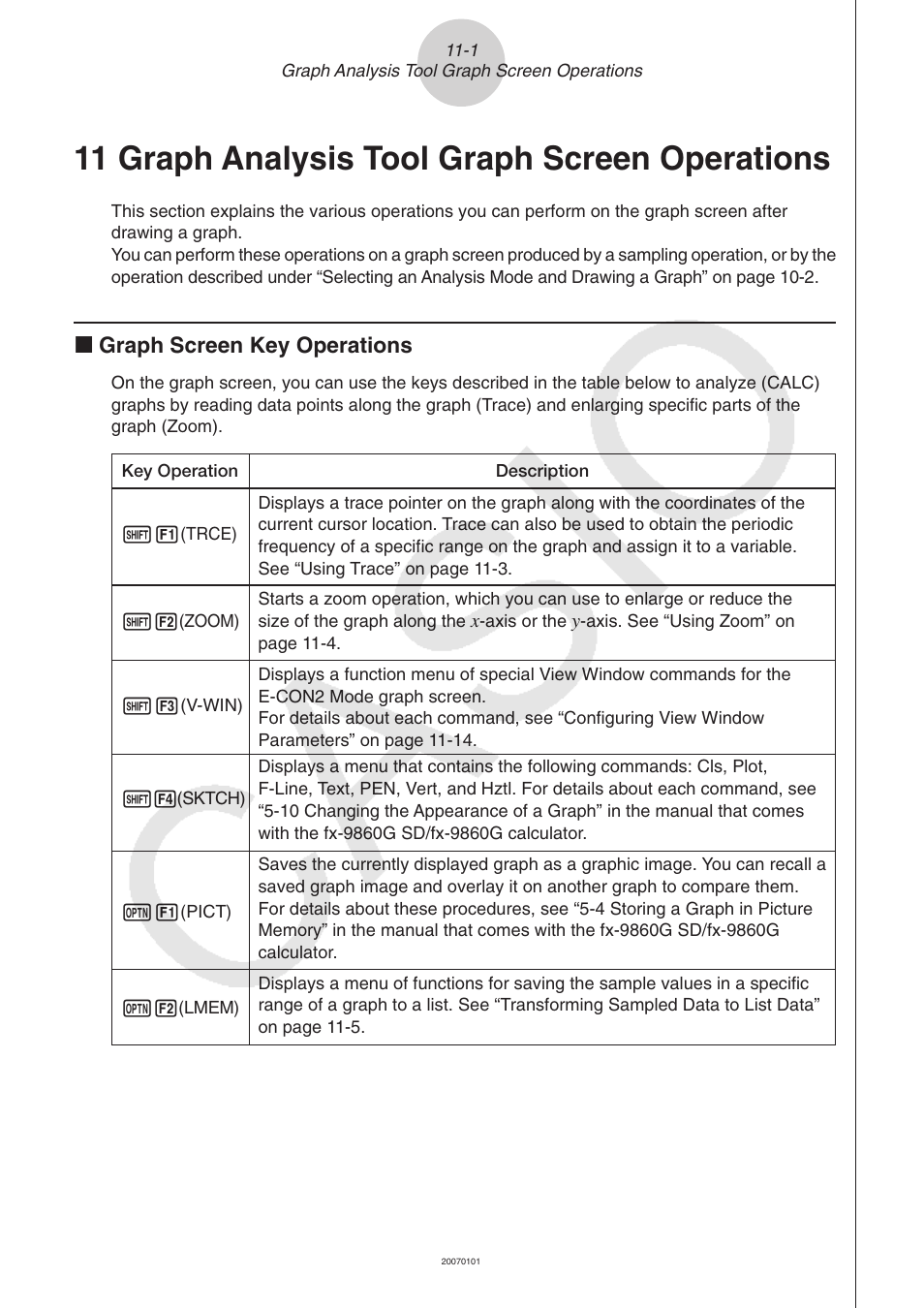 11 graph analysis tool graph screen operations, K graph screen key operations | Casio FX-9750GII User Manual | Page 380 / 402