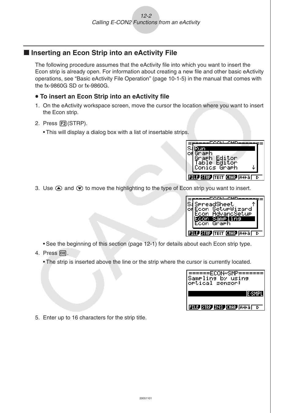 K inserting an econ strip into an eactivity file | Casio FX-9750GII User Manual | Page 395 / 402