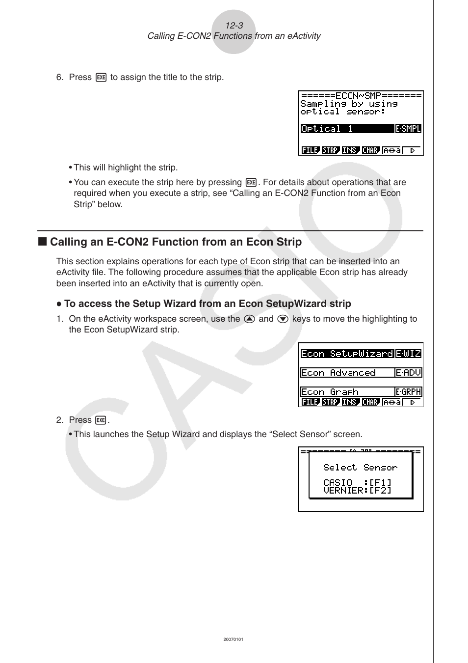 K calling an e-con2 function from an econ strip | Casio FX-9750GII User Manual | Page 396 / 402