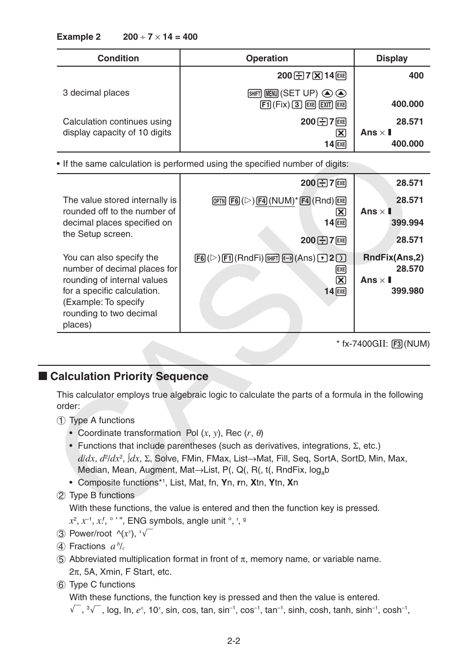 I calculation priority sequence | Casio FX-9750GII User Manual | Page 40 / 402