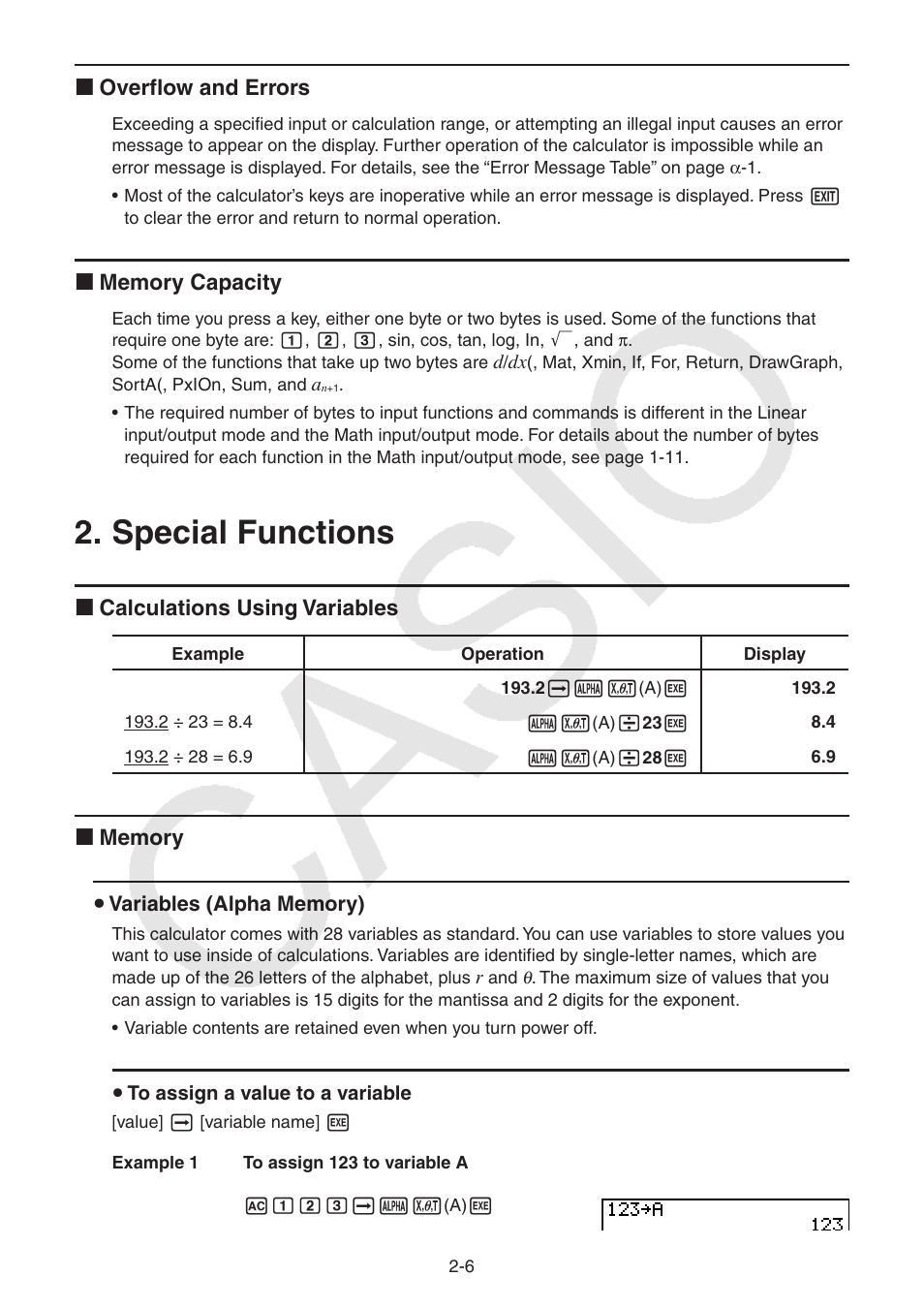 Special functions, Special functions -6 | Casio FX-9750GII User Manual | Page 44 / 402