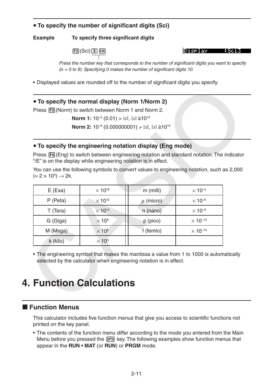 Function calculations, Function calculations -11, I function menus | Casio FX-9750GII User Manual | Page 49 / 402