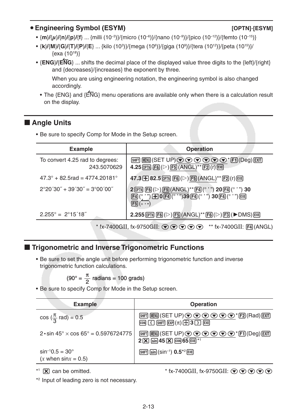 I angle units, S engineering symbol (esym) | Casio FX-9750GII User Manual | Page 51 / 402