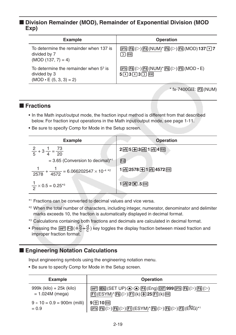 I fractions, I engineering notation calculations | Casio FX-9750GII User Manual | Page 57 / 402