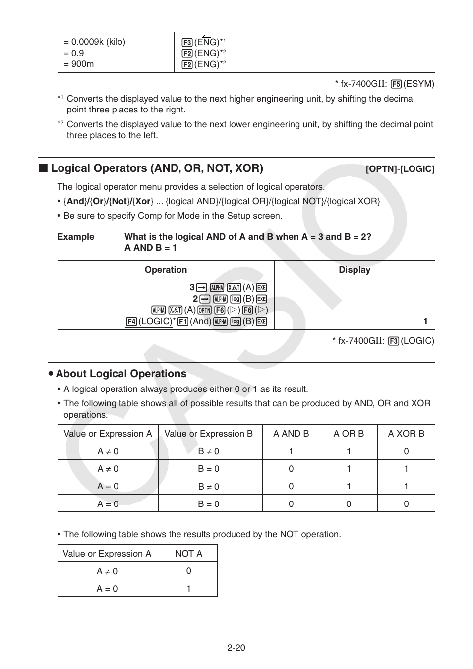 I logical operators (and, or, not, xor) | Casio FX-9750GII User Manual | Page 58 / 402