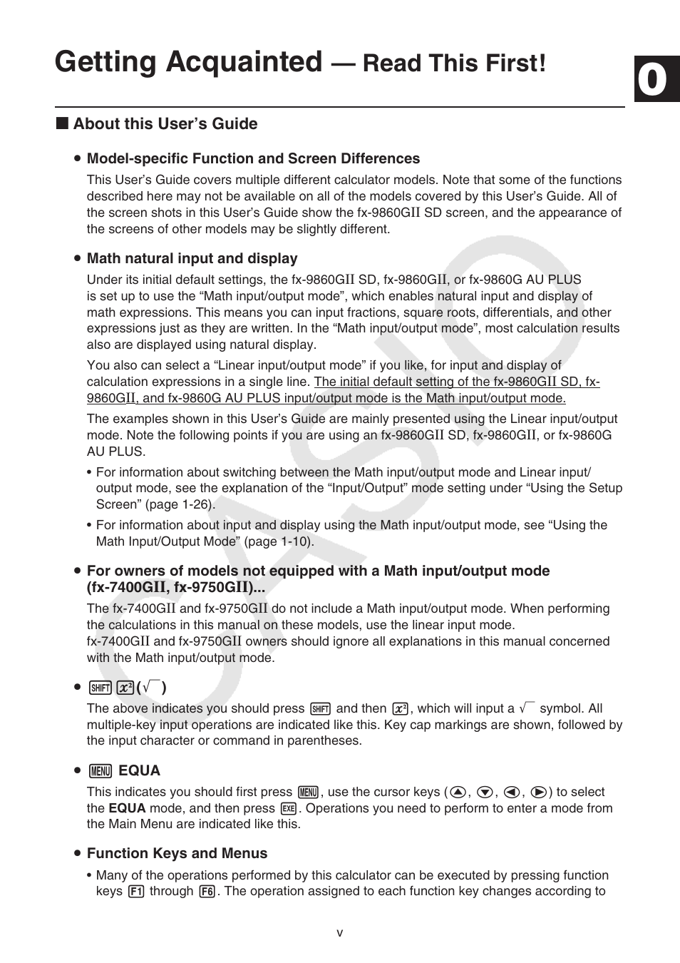 Getting acquainted — read this first, Getting acquainted, Read this first | Casio FX-9750GII User Manual | Page 6 / 402