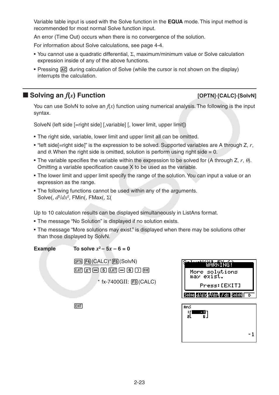 I solving an, Function | Casio FX-9750GII User Manual | Page 61 / 402