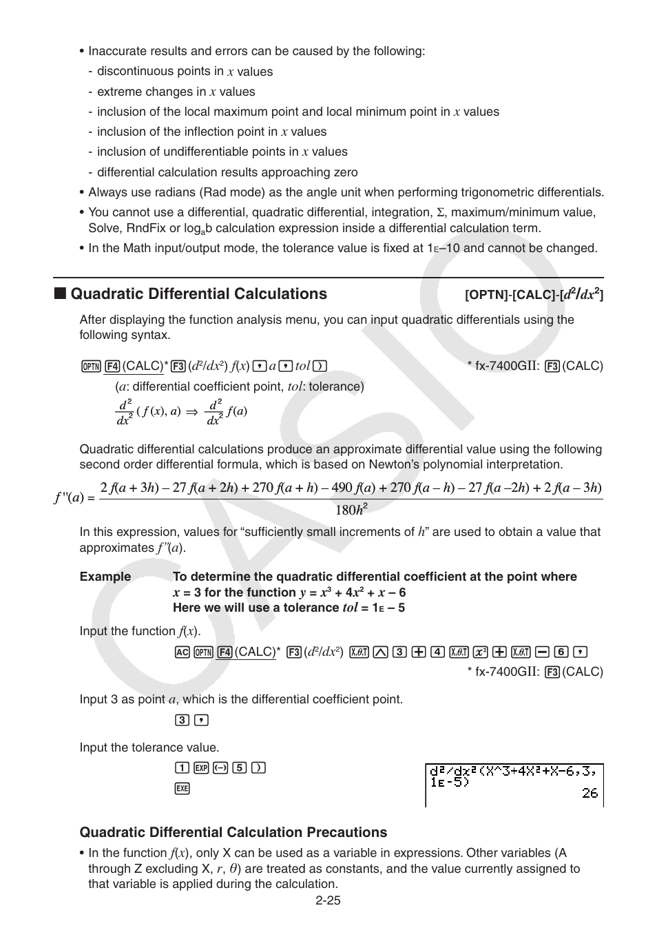 I quadratic differential calculations | Casio FX-9750GII User Manual | Page 63 / 402