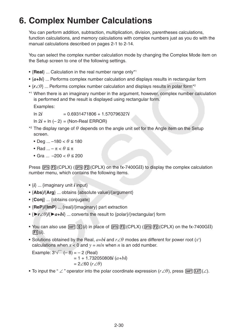 Complex number calculations, Complex number calculations -30 | Casio FX-9750GII User Manual | Page 68 / 402