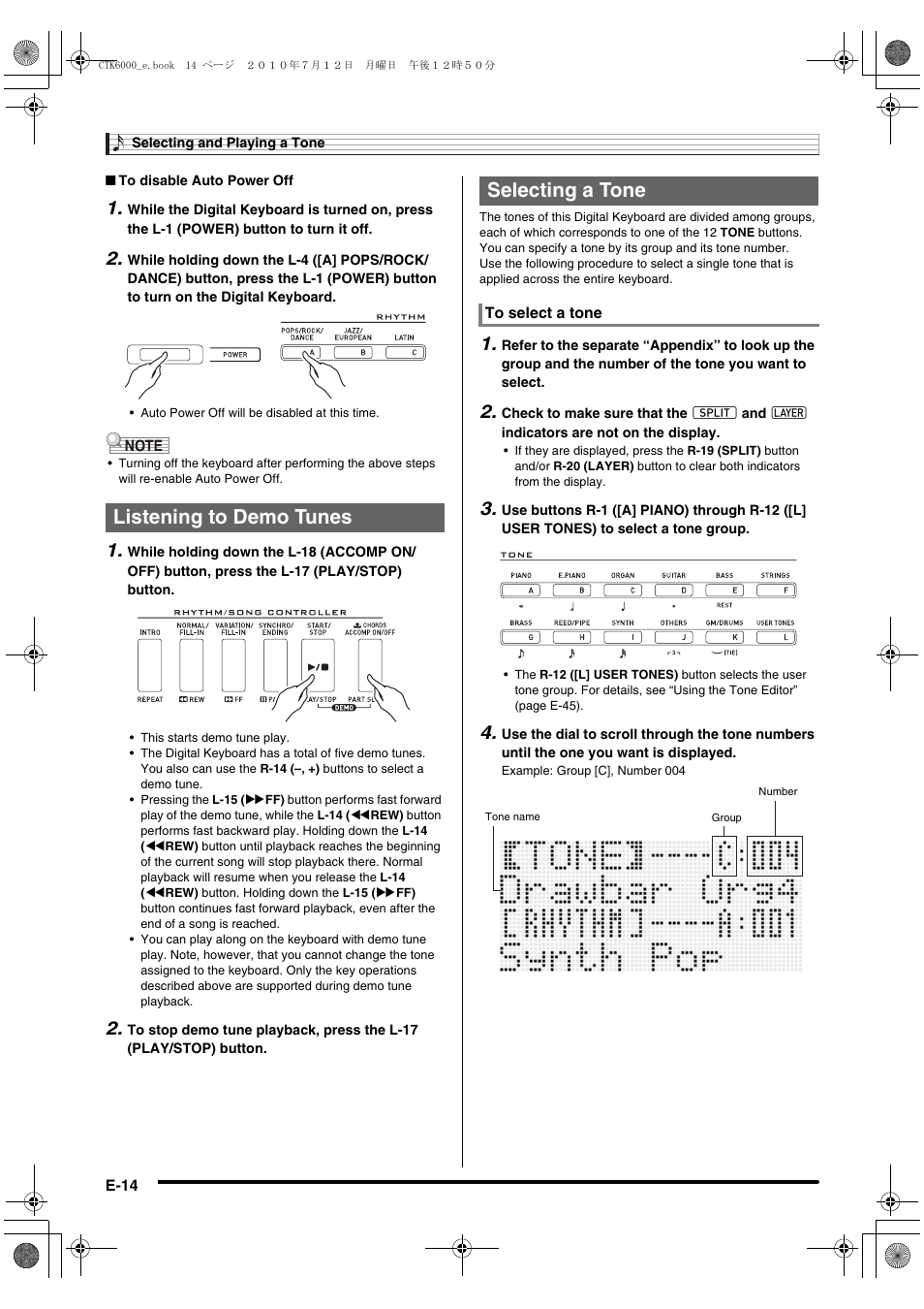 Listening to demo tunes selecting a tone | Casio WK6500E1A User Manual | Page 16 / 132