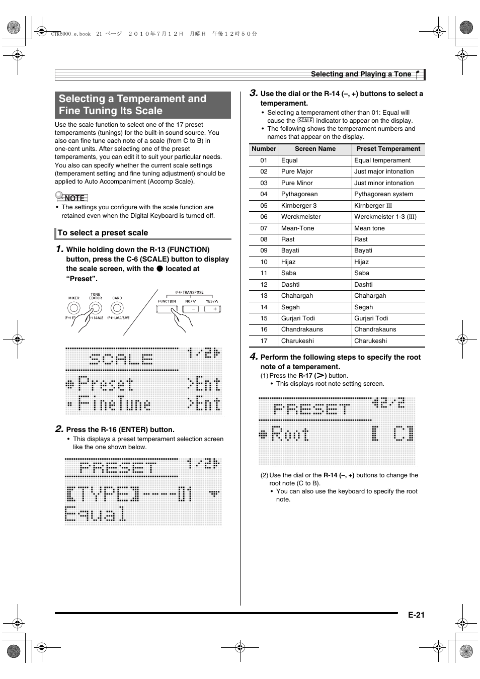 Selecting a temperament and fine tuning its scale | Casio WK6500E1A User Manual | Page 23 / 132