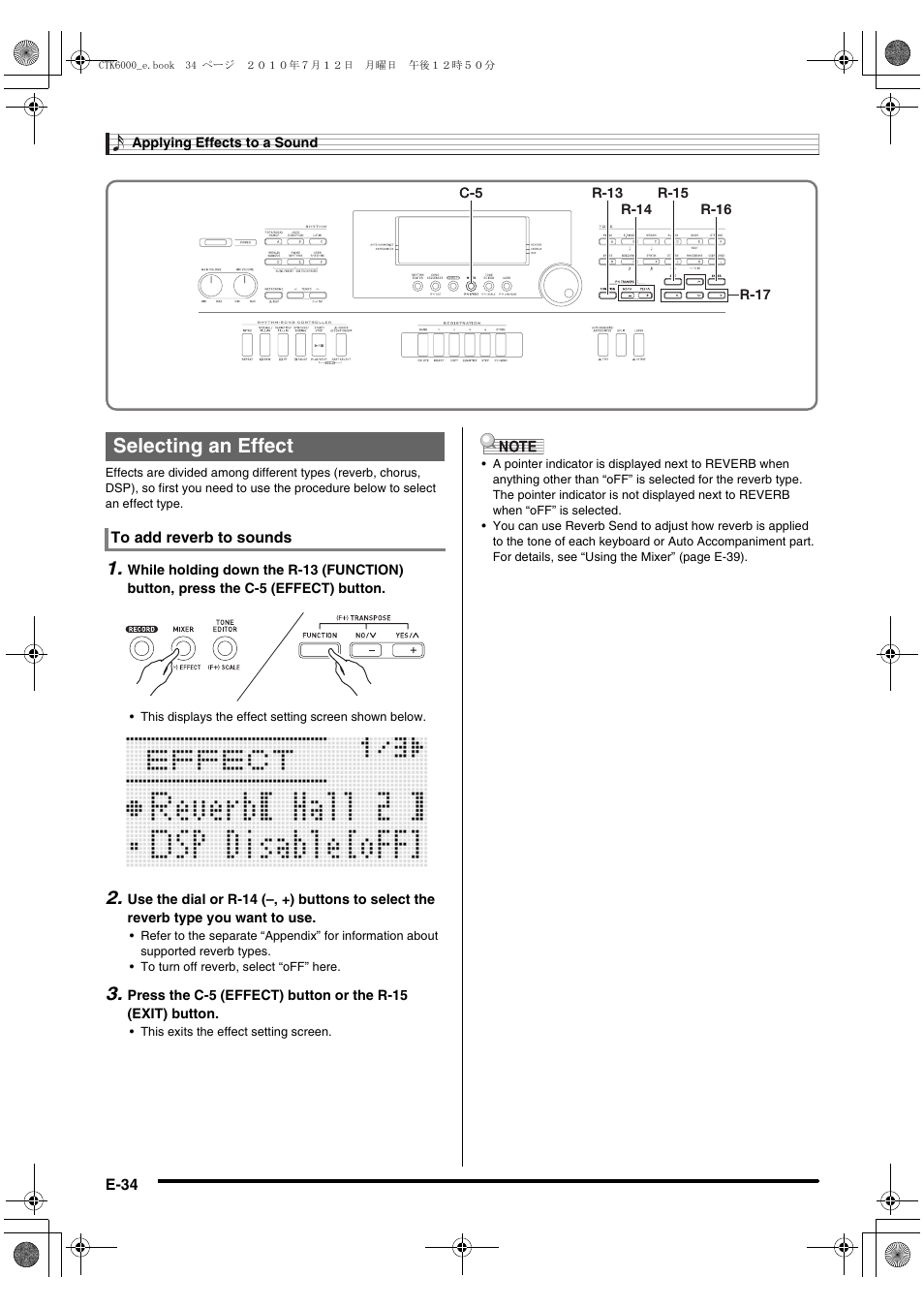 Selecting an effect | Casio WK6500E1A User Manual | Page 36 / 132