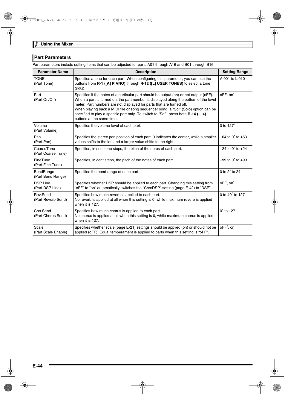 E-44, Part parameters | Casio WK6500E1A User Manual | Page 46 / 132