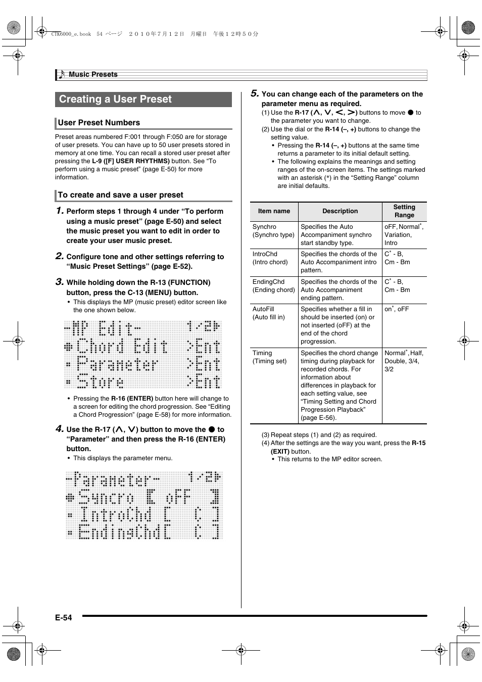 Creating a user preset | Casio WK6500E1A User Manual | Page 56 / 132