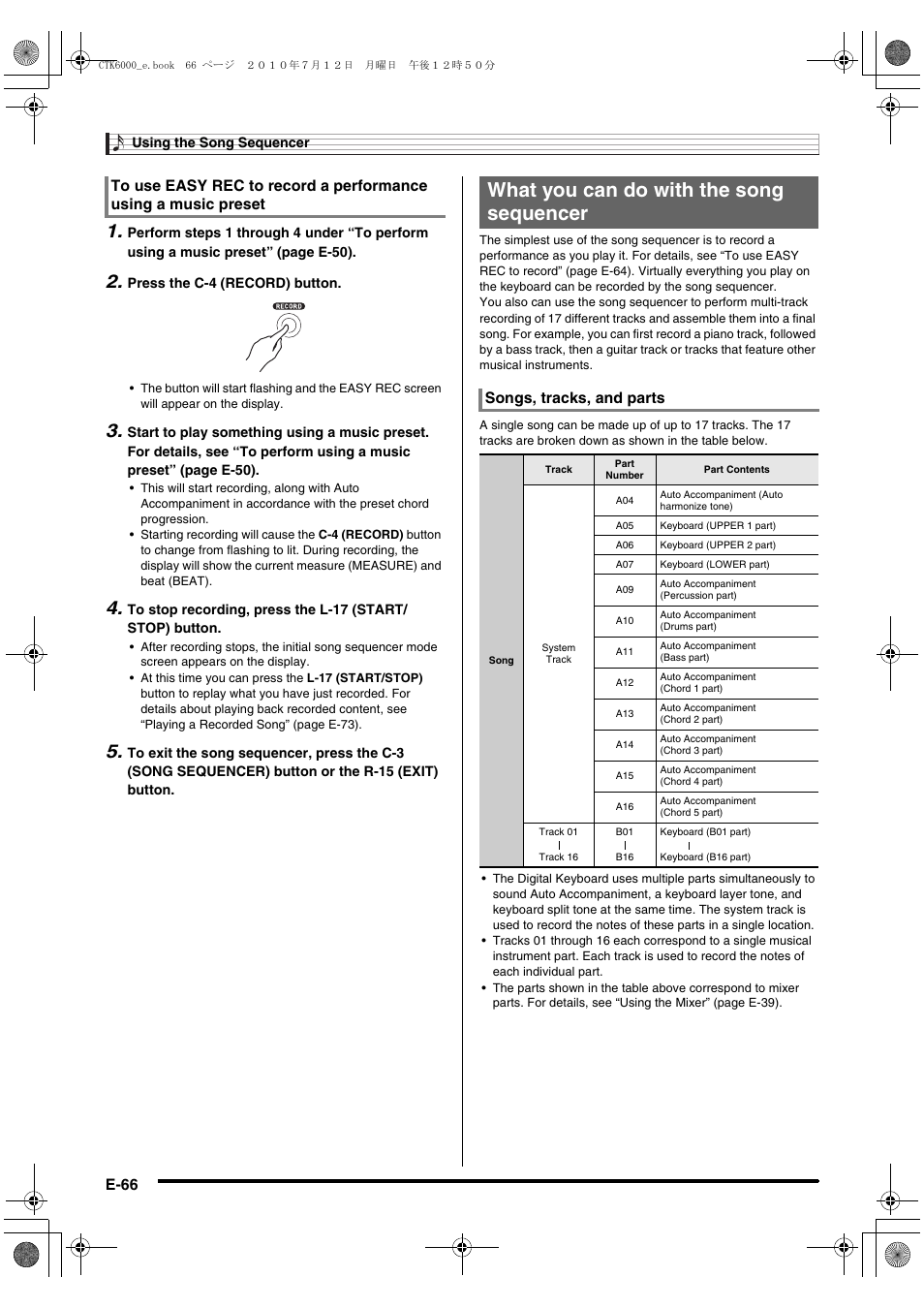 What you can do with the song sequencer | Casio WK6500E1A User Manual | Page 68 / 132