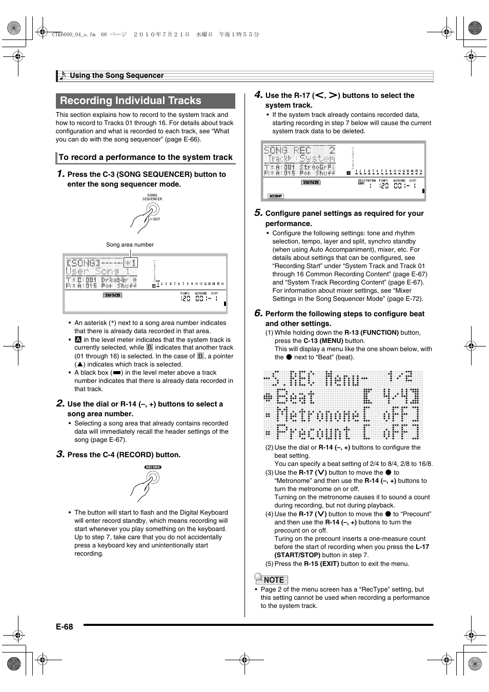 Recording individual tracks | Casio WK6500E1A User Manual | Page 70 / 132
