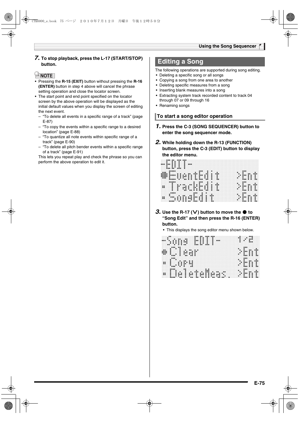 Editing a song | Casio WK6500E1A User Manual | Page 77 / 132