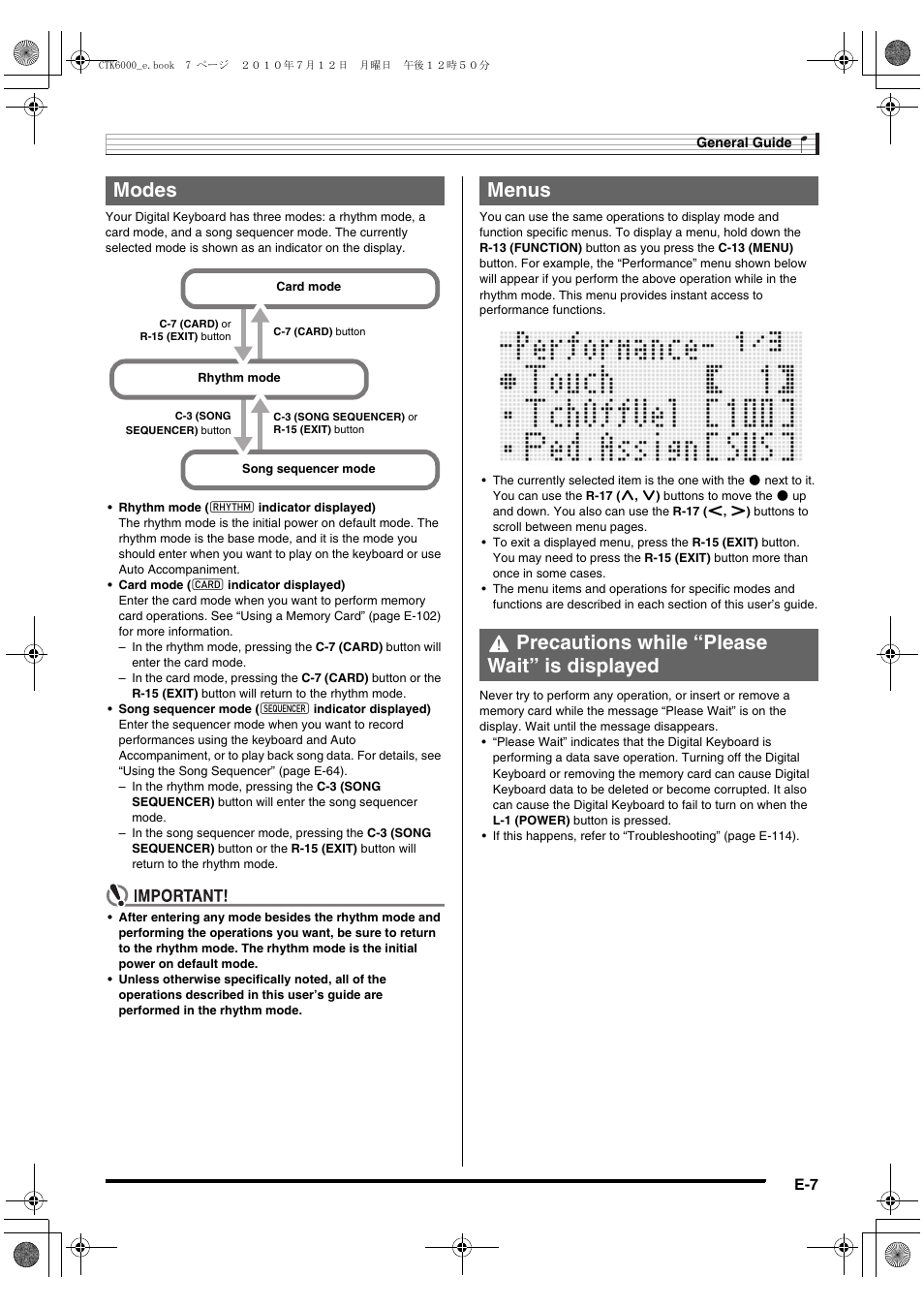 Modes | Casio WK6500E1A User Manual | Page 9 / 132