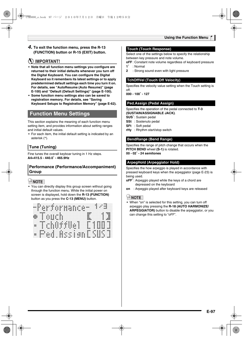 Function menu settings | Casio WK6500E1A User Manual | Page 99 / 132