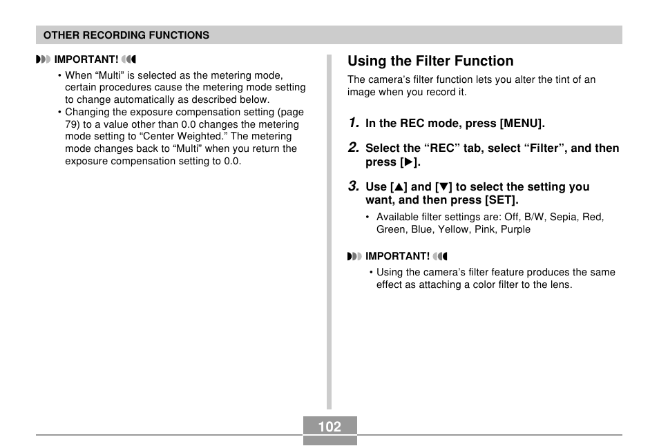 Using the filter function | Casio QV-R61 User Manual | Page 102 / 210