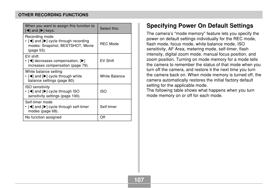 Specifying power on default settings | Casio QV-R61 User Manual | Page 107 / 210