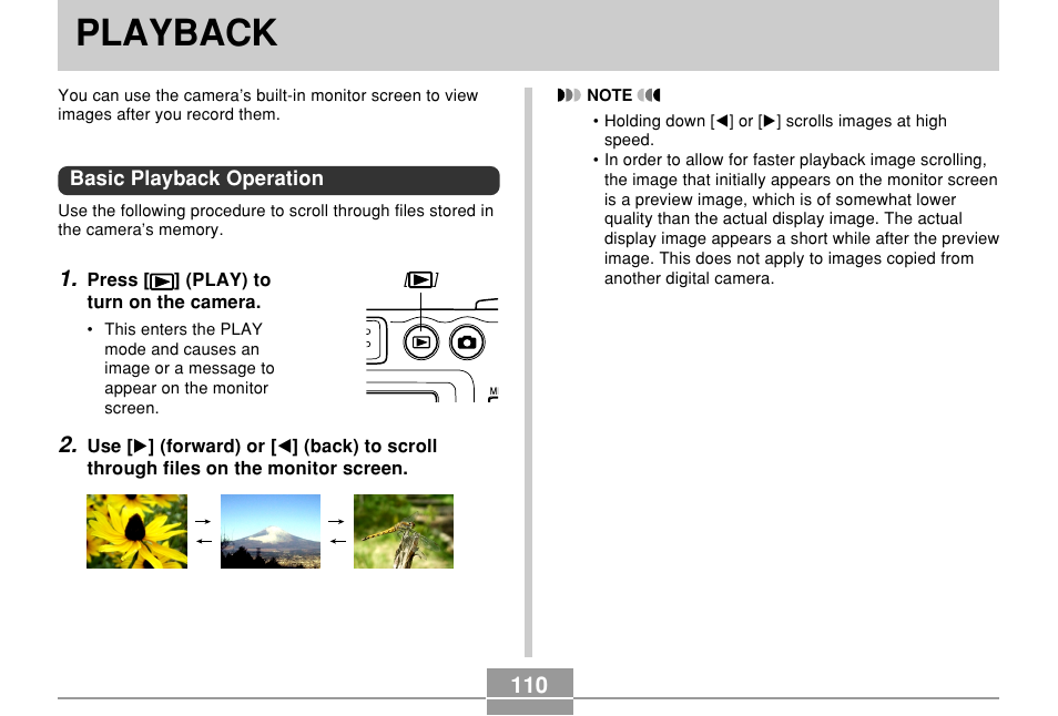 Playback, Basic playback operation | Casio QV-R61 User Manual | Page 110 / 210