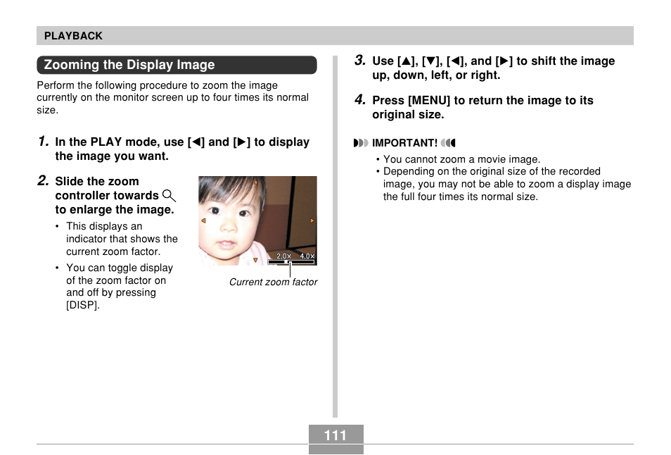 Zooming the display image | Casio QV-R61 User Manual | Page 111 / 210