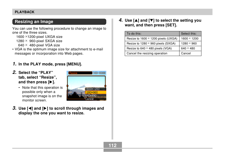Resizing an image | Casio QV-R61 User Manual | Page 112 / 210