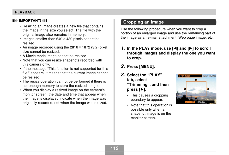 Cropping an image | Casio QV-R61 User Manual | Page 113 / 210
